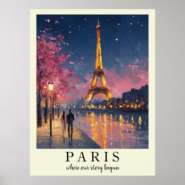 Personalised Paris Night Wall Art Poster  (Front)