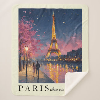 Personalised Paris Night Wall Art Poster  Sherpa Blanket