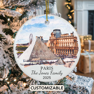 Personalised Paris Ornament, France, Louvre Ceramic Tree Decoration