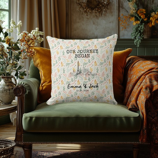 Personalised Paris Skyline Minimal Floral Pattern  Cushion (Creator Uploaded)