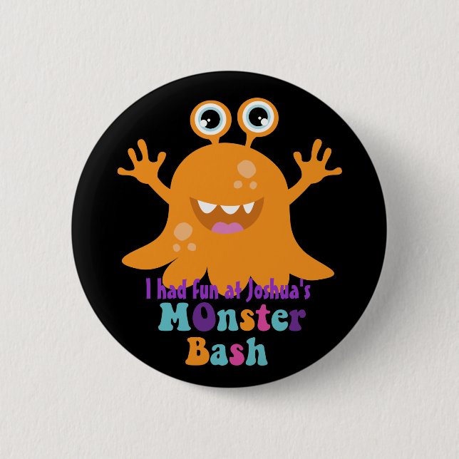Personalised Party Badge - Orange Monster (Front)