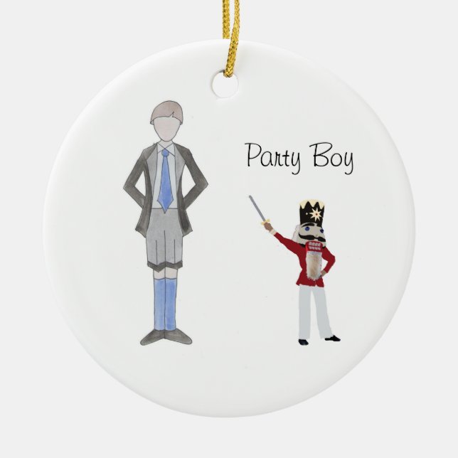 Personalised Party Boy Nutcracker  Ceramic Tree Decoration (Front)