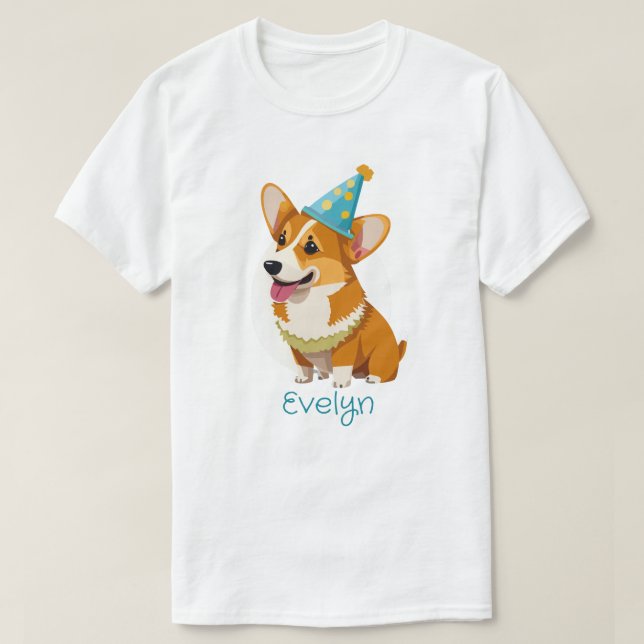 Personalised Party Hat Welsh Corgi  T-Shirt (Design Front)