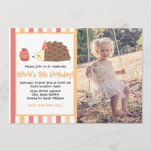 Personalised Party Hedgehog and Cupcake Invitation