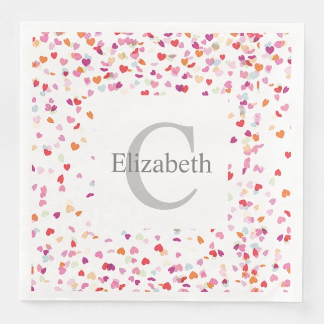 Personalised Party Napkins - Hearts Monogrammed (Front)