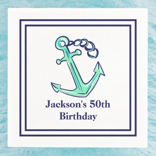 Personalised Party Navy Green Anchor Nautical Napkin