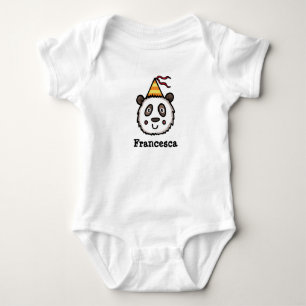 Personalised Party Panda wearing a Party Hat Baby Bodysuit