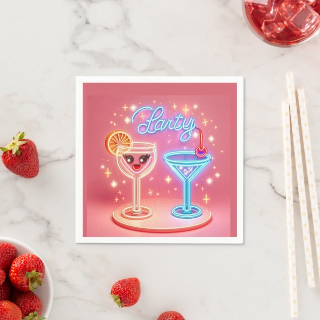 Personalised Party Time Neon Invitation Napkin (Insitu)