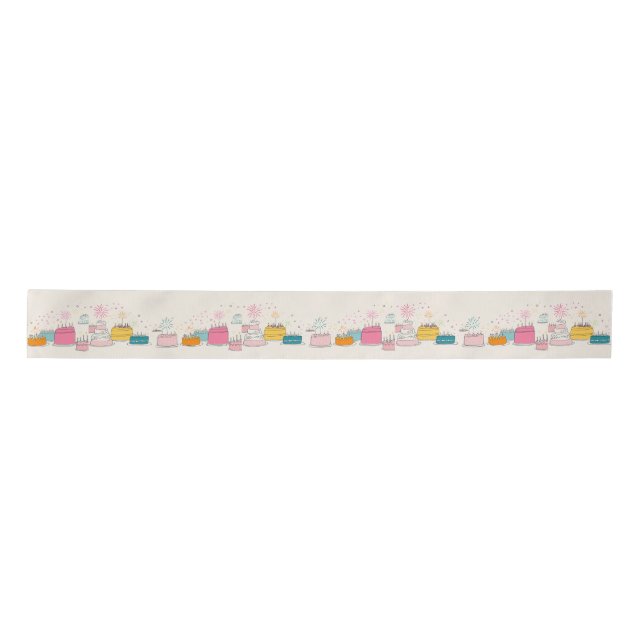 Personalised Party Tissue – Doodle Cakes on Cream Satin Ribbon (Front)