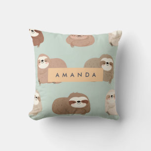 Personalised Pastel Adorable Sloth Pattern Cushion