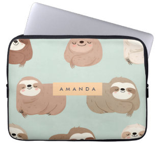Personalised Pastel Adorable Sloth Pattern Laptop Sleeve