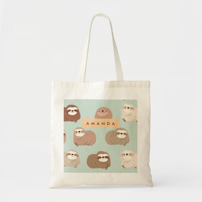 Personalised Pastel Adorable Sloth Pattern Tote Bag (Front)