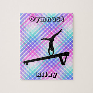 Personalised Pastel Balance Beam Gymnastics Jigsaw Puzzle