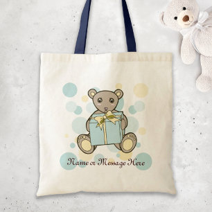 Personalised Pastel Blue and Yellow Teddy Bear Tote Bag