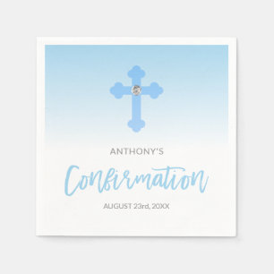 Personalised Pastel Blue Boy Cross CONFIRMATION Napkin