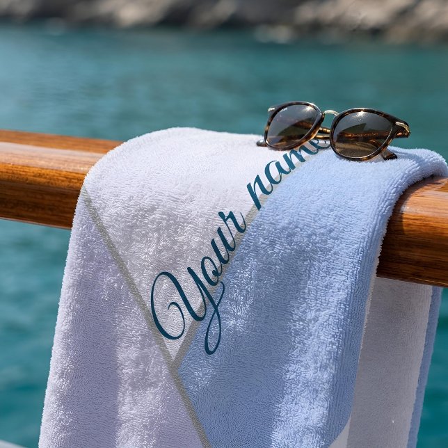 Personalised Pastel Blue ColorBlock Geometric Beach Towel (Creator Uploaded)