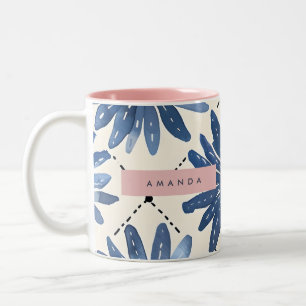 Personalised Pastel Blue Daisy Watercolor Two-Tone Coffee Mug