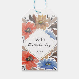 Personalised Pastel Blue Floral Watercolor Pattern Gift Tags