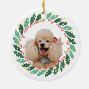 Personalised Pastel Blue Poodle Photo & Name Ceramic Tree Decoration