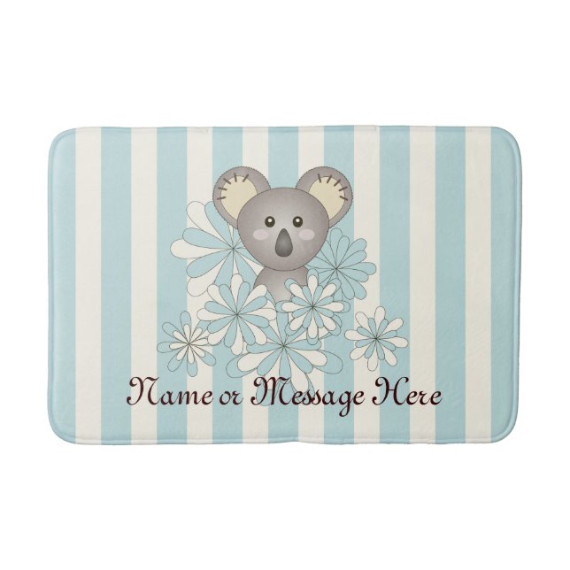 Personalised Pastel Blue Stripe Baby Koala Kids Bath Mat (Front)