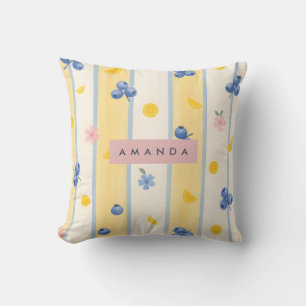 Personalised Pastel Blueberry & Lemon Pattern Cushion