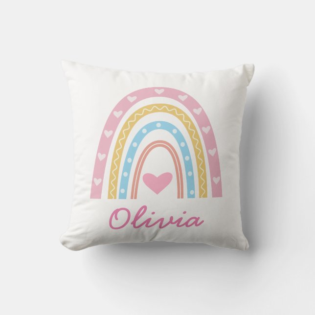 Personalised pastel boho rainbow girl nursery  cushion (Front)