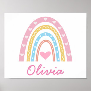 Personalised Pastel boho rainbow Name girl   Poster