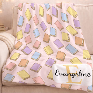 Personalised Pastel Bookish Aesthetic Pattern Pink Fleece Blanket