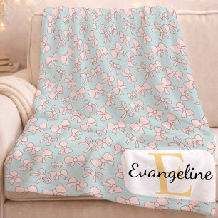 Personalised Pastel Bow Aesthetic Pattern Pink Blu Fleece Blanket