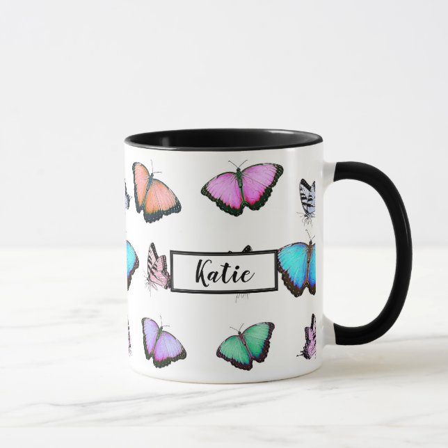 Personalised Pastel Butterflies Mug (Right)