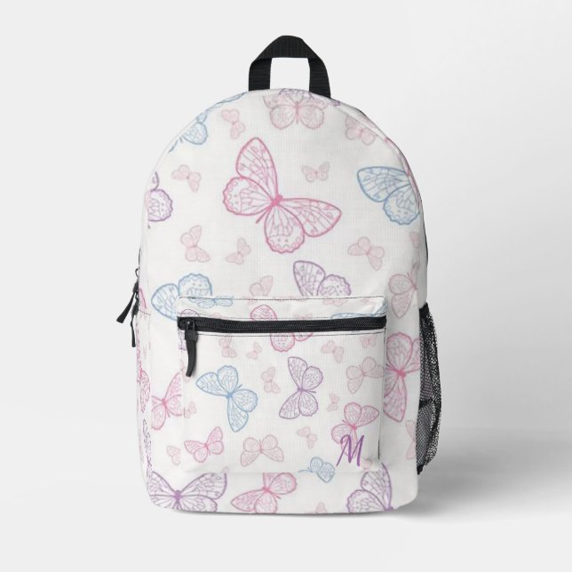 Personalised Pastel Butterflies Printed Backpack (Front)
