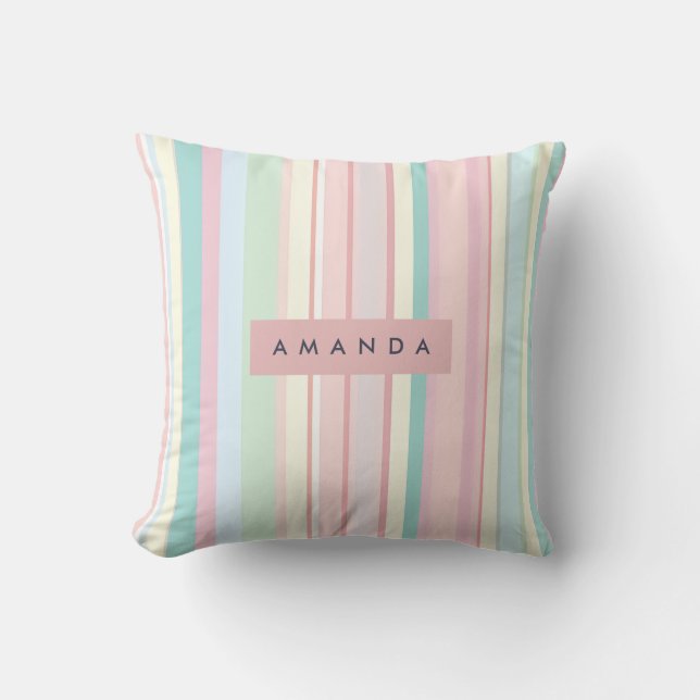 Personalised Pastel Candy Stripe Design Cushion (Front)