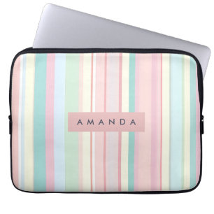 Personalised Pastel Candy Stripe Design Laptop Sleeve