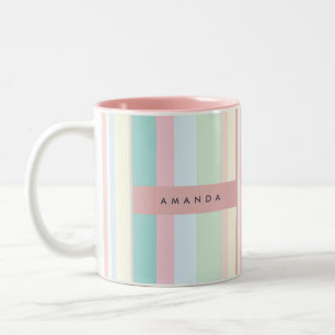 Personalised Pastel Candy Stripe Design Two-Tone Coffee Mug