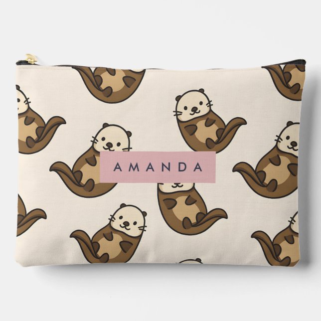 Personalised Pastel Charming Cat Pattern Accessory Pouch (Front)