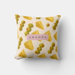 Personalised Pastel Cheese and Olive Pattern Cushion