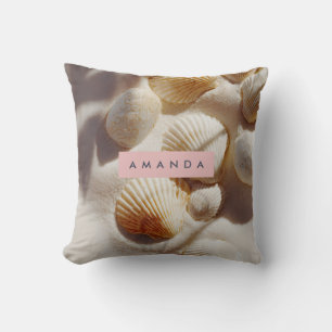 Personalised Pastel Coastal Seashells on Sand Cushion