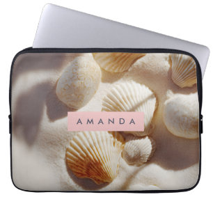 Personalised Pastel Coastal Seashells on Sand Laptop Sleeve