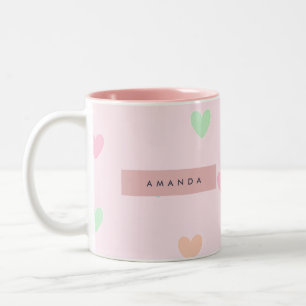 Personalised Pastel Colourful Heart Pattern Two-Tone Coffee Mug