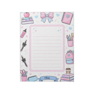 Personalised Pastel Coquette Student Lined Notepad