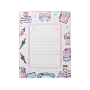 Personalised Pastel Coquette Teacher Lined Notepad