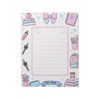 Personalised Pastel Coquette Teacher Lined Notepad