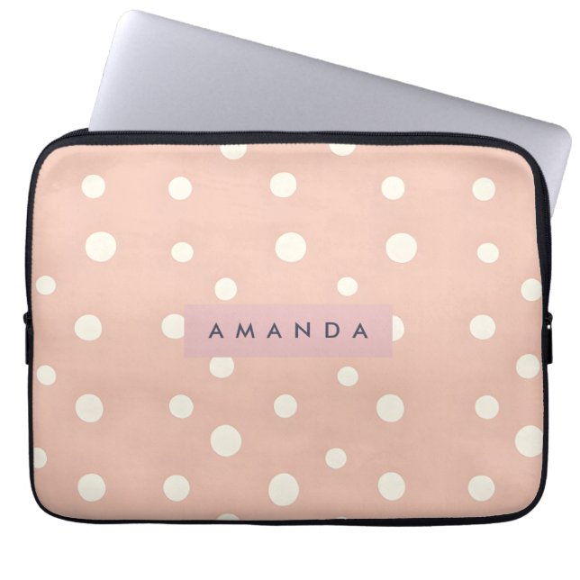 Personalised Pastel Cream Dots on Blush Laptop Sleeve (Front)