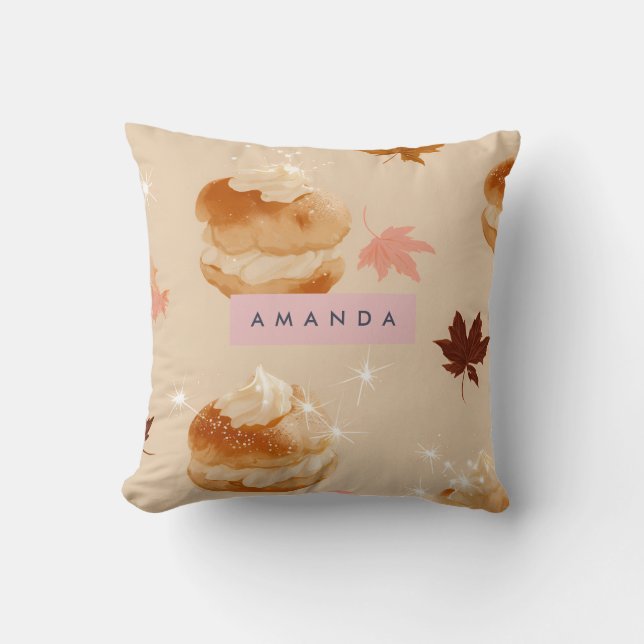 Personalised Pastel Cream Puff Pastry Pattern Cushion (Front)