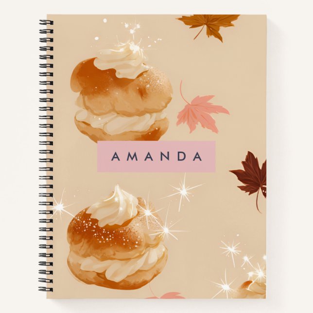 Personalised Pastel Cream Puff Pastry Pattern Notebook (Front)