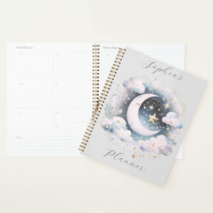 Personalised Pastel Crescent Moon Celestial Clouds Planner