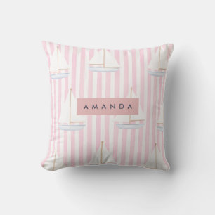 Personalised Pastel Cute Boat Pattern Cushion