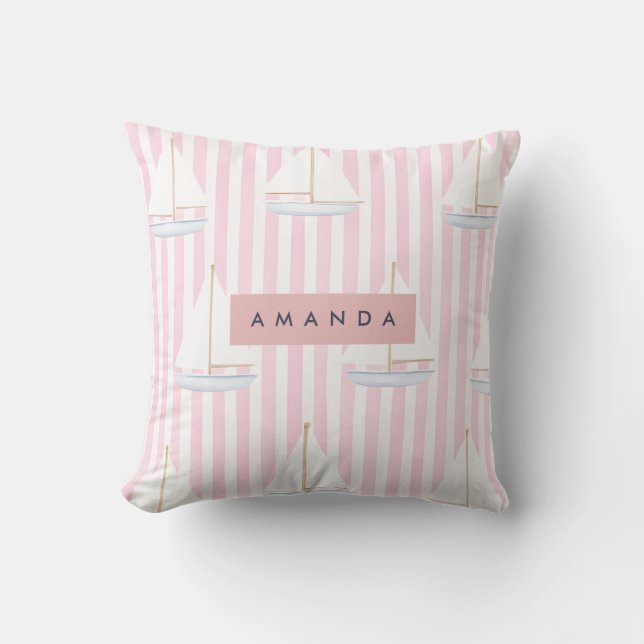 Personalised Pastel Cute Boat Pattern Cushion (Front)