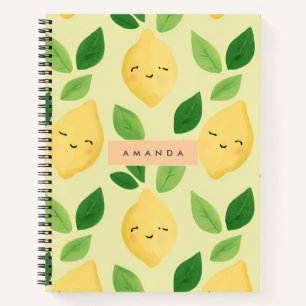 Personalised Pastel Cute Smiling Lemon Pattern Notebook