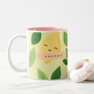 Personalised Pastel Cute Smiling Lemon Pattern Two-Tone Coffee Mug